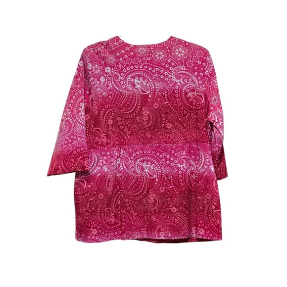 Ulla Popken Womens Plus Size Pink Paisley Quarter Sleeve Top 20/22 Pockets Fairy - Picture 2 of 5